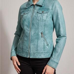 How Cute Turquoise Vegan Leather Jacket for Women. Small. NWT.